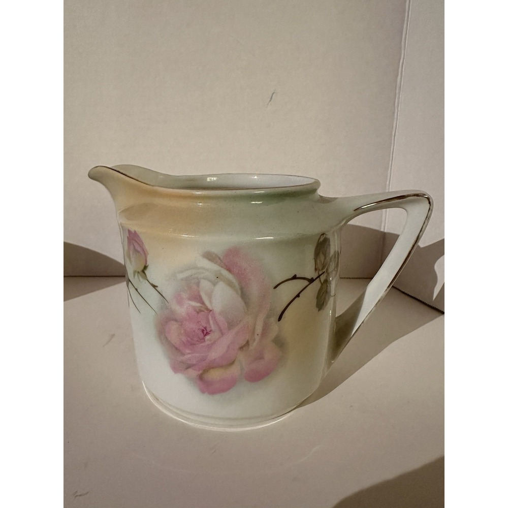 OG Germany Porcelain Creamer Pitcher Cabbage Roses Gold Gild Antique 21oz‎